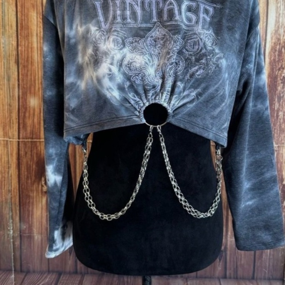 Edgy Black Crop Top with Chain Accents
